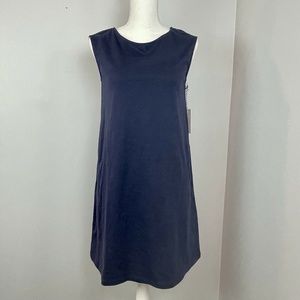 1901 Sleeveless Shift Dress w/ Pockets - grosgrain ribbon detail - Navy - Small